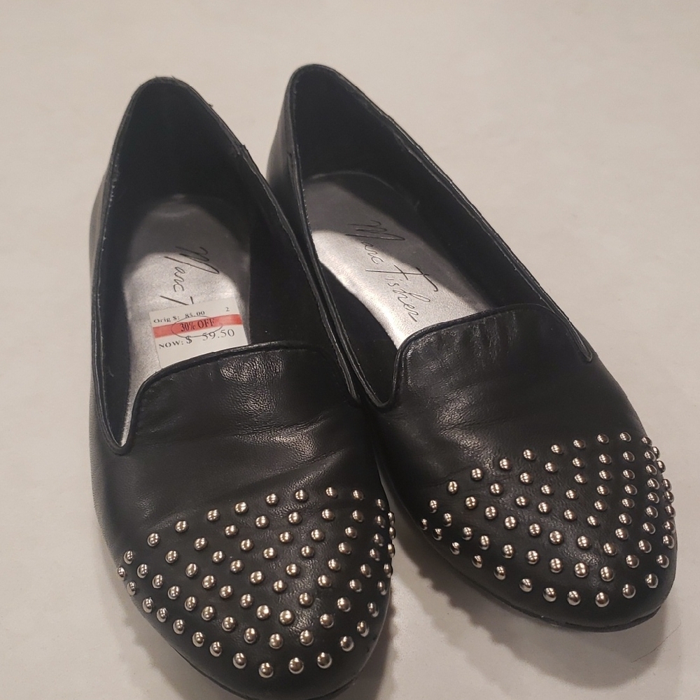 Marc Fisher Black Loafers with Silver Studs